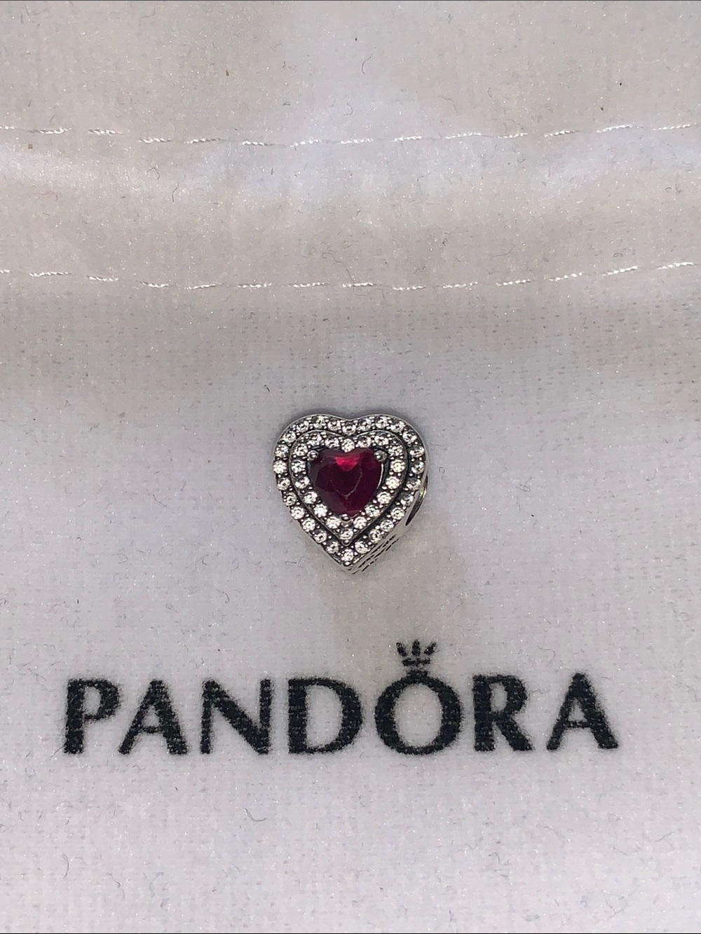 Pandora Heart Red shaped bead in sterling silver.